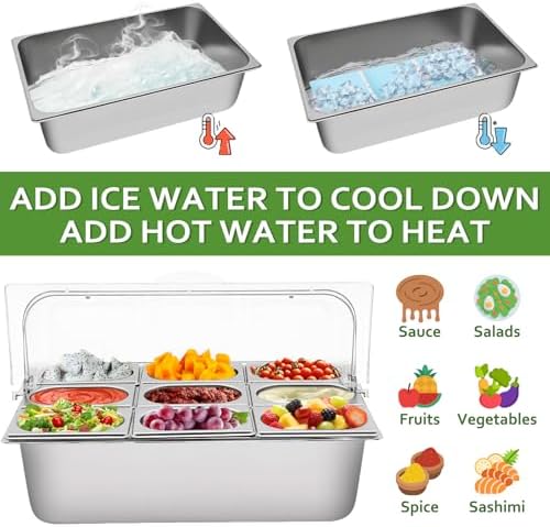 Countertop Food Display Container 9 Pans with 3 Ice Packs Cold Food Serving Tray Buffet Condiment Dispenser, alternate view 4