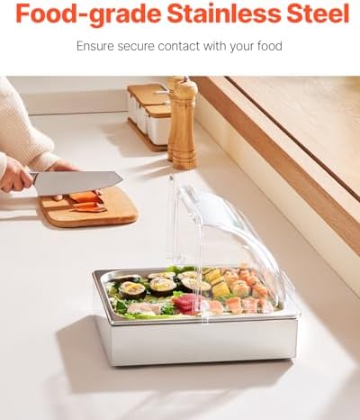 Countertop Food Serving Display Container, 1 x 1/2 Pan Stainless Steel Food Serving Tray, Buffet Condiment, alternate view 4