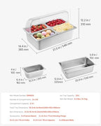 Countertop Food Serving Display Container, 4 Pan Stainless Steel Food Serving Tray, Buffet Condiment Dispenser, alternate