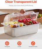 Countertop Food Serving Display Container, 4 Pan Stainless Steel Food Serving Tray, Buffet Condiment Dispenser, alternate