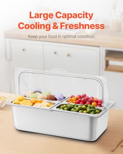 Countertop Food Serving Display Container, 4 Pan Stainless Steel Food Serving Tray, Buffet Condiment Dispenser, alternate