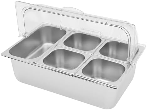 Countertop Food Serving Display Container, 5 Pan Stainless Steel Food Serving Container Ice Cooled Food Display