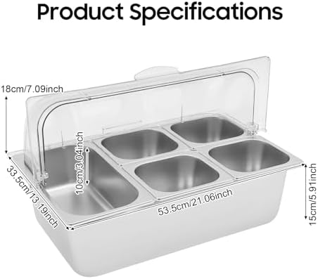 Countertop Food Serving Display Container, 5 Pan Stainless Steel Food Serving Container Ice Cooled Food Display, alternate