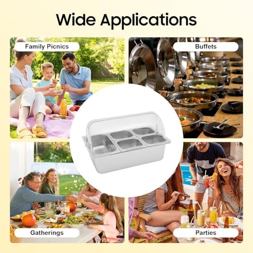 Countertop Food Serving Display Container, 5 Pan Stainless Steel Food Serving Container Ice Cooled Food Display, alternate