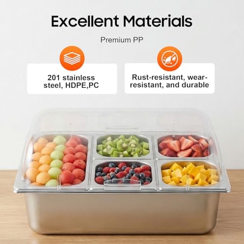 Countertop Food Serving Display Container, 5 Pan Stainless Steel Food Serving Container Ice Cooled Food Display, alternate