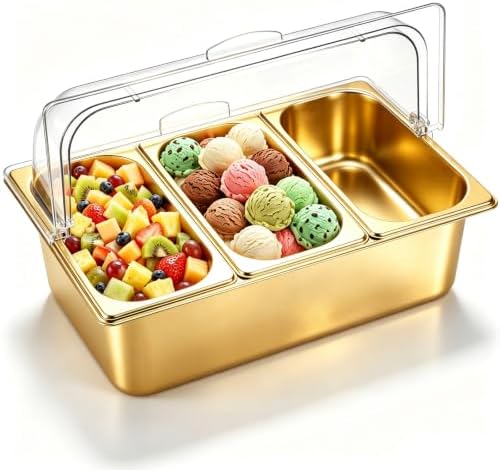 Countertop Food Serving Display Container, Gold, 21 x 13 x 13'' in Gold