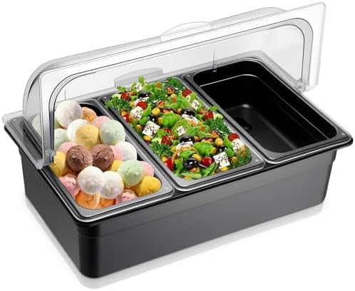 Countertop Food Serving Display Container Ice Chilled Condiment Caddy with Lid Plastic Food Serving Tray with