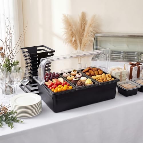 Countertop Food Serving Display Container Ice Chilled Condiment Caddy with Lid Plastic Food Serving Tray with, alternate view
