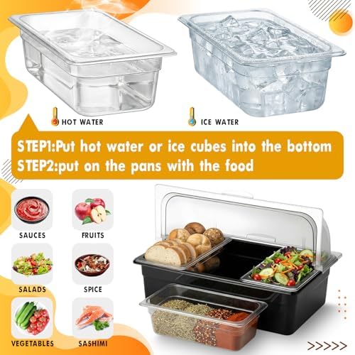 Countertop Food Serving Display Container Ice Chilled Condiment Caddy with Lid Plastic Food Serving Tray with, alternate view