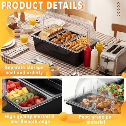 Countertop Food Serving Display Container Ice Chilled Condiment Caddy with Lid Plastic Food Serving Tray with, alternate view