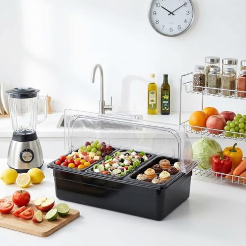 Countertop Food Serving Display Container Ice Chilled Condiment Caddy with Lid Plastic Food Serving Tray with, alternate view