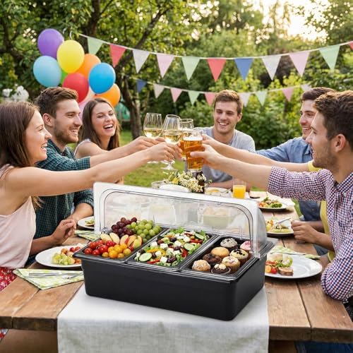 Countertop Food Serving Display Container Ice Chilled Condiment Caddy with Lid Plastic Food Serving Tray with, alternate view