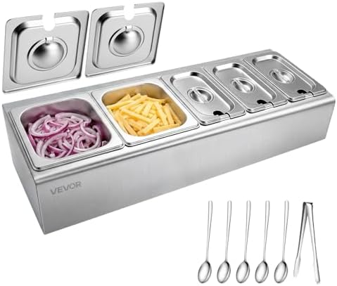 Countertop Food Serving Display Container, Stainless Steel Food Salad Server Tray, Buffet Condiment Dispenser