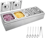 Countertop Food Serving Display Container, Stainless Steel Food Salad Server Tray, Buffet Condiment Dispenser