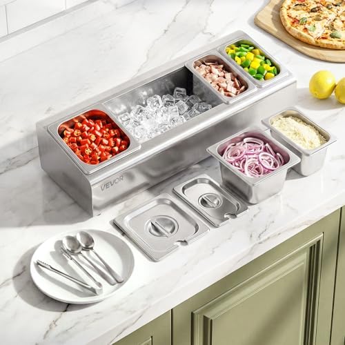 Countertop Food Serving Display Container, Stainless Steel Food Salad Server Tray, Buffet Condiment Dispenser, alternate view