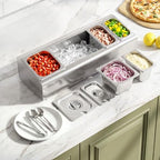 Countertop Food Serving Display Container, Stainless Steel Food Salad Server Tray, Buffet Condiment Dispenser, alternate view