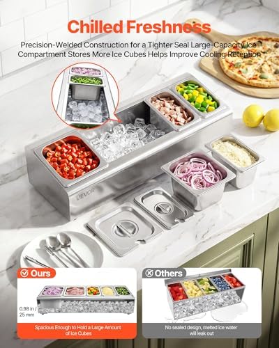 Countertop Food Serving Display Container, Stainless Steel Food Salad Server Tray, Buffet Condiment Dispenser, alternate view