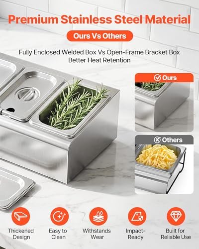Countertop Food Serving Display Container, Stainless Steel Food Salad Server Tray, Buffet Condiment Dispenser, alternate view