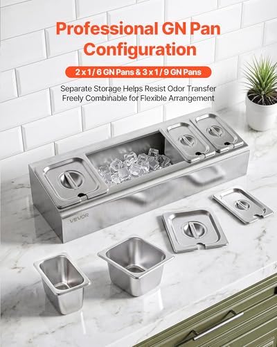 Countertop Food Serving Display Container, Stainless Steel Food Salad Server Tray, Buffet Condiment Dispenser, alternate view