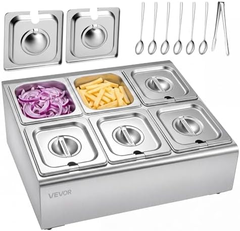 Countertop Food Serving Display Container, Stainless Steel Food Salad Server Tray, Buffet Condiment Dispenser