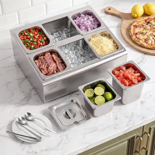 Countertop Food Serving Display Container, Stainless Steel Food Salad Server Tray, Buffet Condiment Dispenser, alternate view