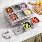 Countertop Food Serving Display Container, Stainless Steel Food Salad Server Tray, Buffet Condiment Dispenser, alternate view