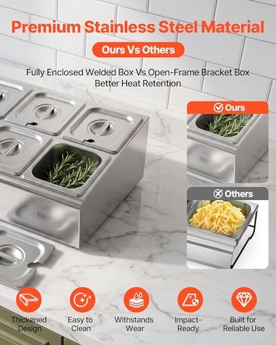 Countertop Food Serving Display Container, Stainless Steel Food Salad Server Tray, Buffet Condiment Dispenser, alternate view