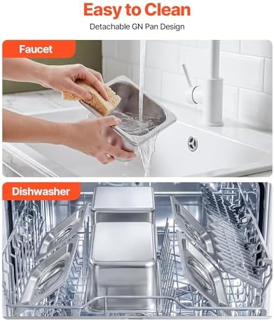 Countertop Food Serving Display Container, Stainless Steel Food Salad Server Tray, Buffet Condiment Dispenser, alternate view
