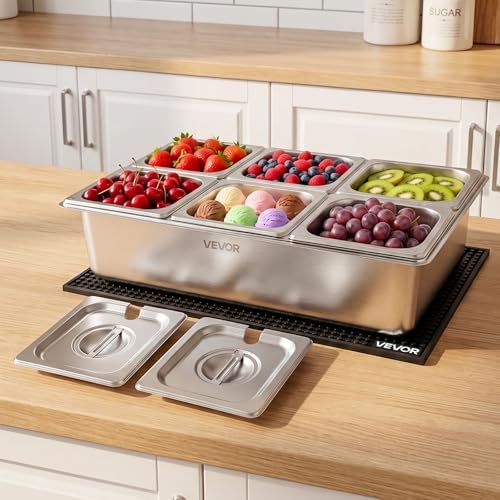 Countertop Food Serving Display Container, Stainless Steel Food Salad Server Tray, Buffet Condiment Dispenser, alternate view