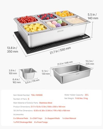 Countertop Food Serving Display Container, Stainless Steel Food Salad Server Tray, Buffet Condiment Dispenser, alternate view