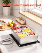 Countertop Food Serving Display Container, Stainless Steel Food Salad Server Tray, Buffet Condiment Dispenser, alternate view