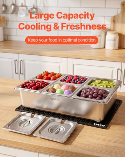 Countertop Food Serving Display Container, Stainless Steel Food Salad Server Tray, Buffet Condiment Dispenser, alternate view
