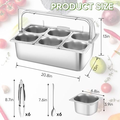 Countertop Food Serving Display Container with Clear Roll Top Cover(6 Pan) in Silver, alternate view 2