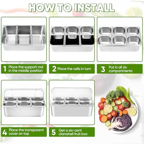 Countertop Food Serving Display Container with Clear Roll Top Cover(6 Pan) in Silver, alternate view 3