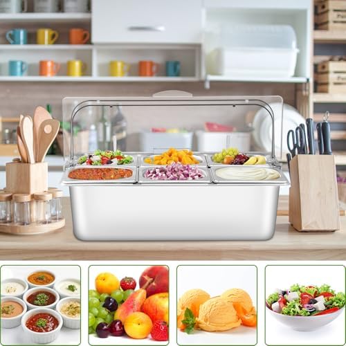 Countertop Food Serving Display Container with Clear Roll Top Cover(6 Pan) in Silver, alternate view 4