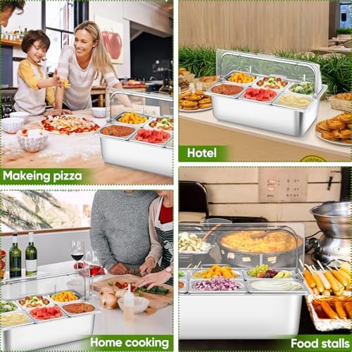 Countertop Food Serving Display Container with Clear Roll Top Cover(6 Pan) in Silver, alternate view 6