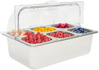 Countertop Food Serving Display Stainless Steel Containers with Clear Roll Top Lids, 6Pan Catering Trays