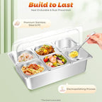 Countertop Food Serving Display Stainless Steel Containers with Clear Roll Top Lids, 6Pan Catering Trays, alternate view 2