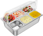 Countertop Ice Food Serving Display Tray, 6-Pan Cold Condiment Station in 21 x 13 x 13 inches in Silver
