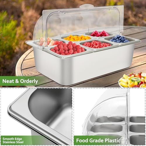 Countertop Ice Food Serving Display Tray, 6-Pan Cold Condiment Station in 21 x 13 x 13 inches in Silver, alternate view 3
