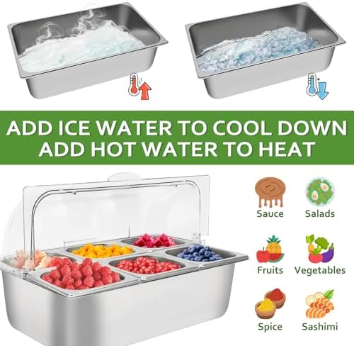 Countertop Ice Food Serving Display Tray, 6-Pan Cold Condiment Station in 21 x 13 x 13 inches in Silver, alternate view 4