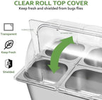 Countertop Ice Food Serving Display Tray, 6-Pan Cold Condiment Station in 21 x 13 x 13 inches in Silver, alternate view 5