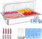 Countertop Ice Food Serving Display Tray with 4 Pan, Portable Salad Bar Buffet Station for Home, Stainless Steel