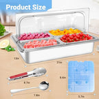 Countertop Ice Food Serving Display Tray with 4 Pan, Portable Salad Bar Buffet Station for Home, Stainless Steel, alternate