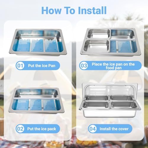 Countertop Ice Food Serving Display Tray with 4 Pan, Portable Salad Bar Buffet Station for Home, Stainless Steel, alternate