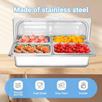 Countertop Ice Food Serving Display Tray with 4 Pan, Portable Salad Bar Buffet Station for Home, Stainless Steel, alternate
