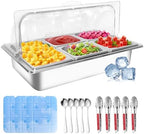 Countertop Ice Food Serving Display Tray with 5 Pan, Salad Bar Buffet Station for Home, Cold Food Buffet Server