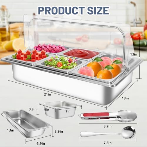 Countertop Ice Food Serving Display Tray with 5 Pan, Salad Bar Buffet Station for Home, Cold Food Buffet Server, alternate