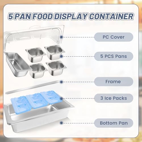 Countertop Ice Food Serving Display Tray with 5 Pan, Salad Bar Buffet Station for Home, Cold Food Buffet Server, alternate