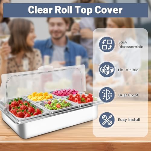 Countertop Ice Food Serving Display Tray with 5 Pan, Salad Bar Buffet Station for Home, Cold Food Buffet Server, alternate